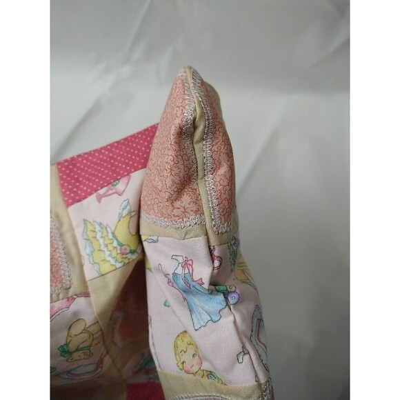 Handmade New Quilted Square Pink Creme Hearts Paper Doll Book Bag/ Library Bag. - Picture 7 of 11